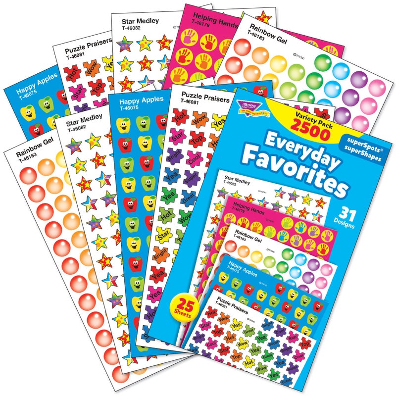 Trend Everyday Favorites superSpots & superShapes Stickers Variety Pack by TREND Enterprises, Inc. 2500 ct; 7/16" Incentive Chart Size - Image 2
